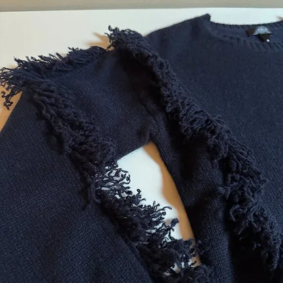 AQUA Cashmere Fringe Sweater – Navy – Size M - Picture 6 of 9